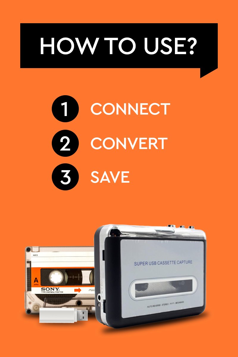 Portable Cassette to Mp3 Converter and Cassette Player Device
