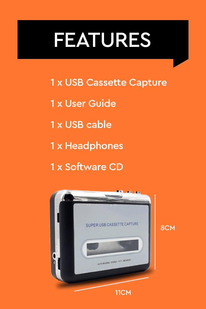 Portable Cassette to Mp3 Converter and Cassette Player Device