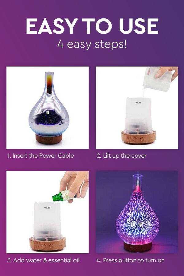 Light 3D Glass Vase Aromatherapy Essential Oil Aroma Diffuser